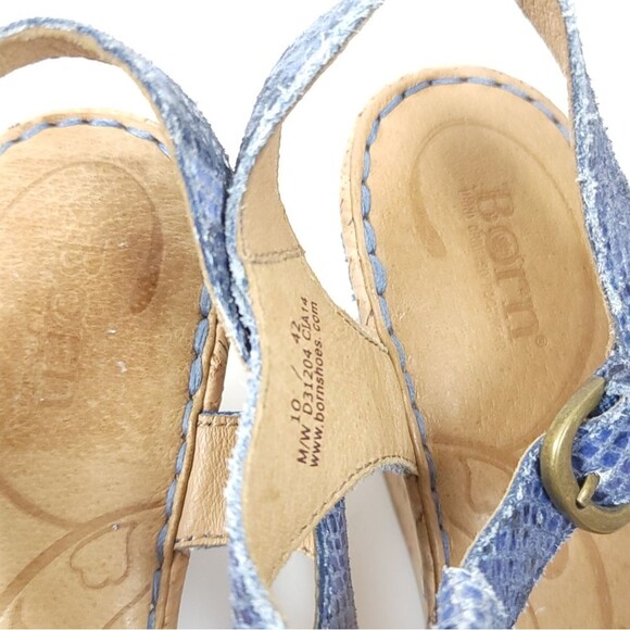BORN MARES suede snake skin t-strap Blue Size 10 Wedge Sandal Shoes - Picture 3 of 12